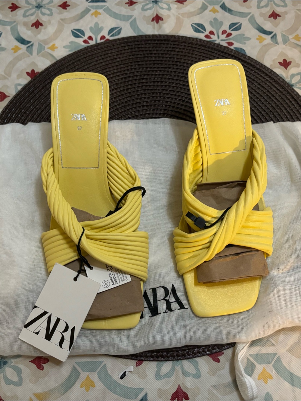 Zara Yellow Twisted Strap Slide Mules